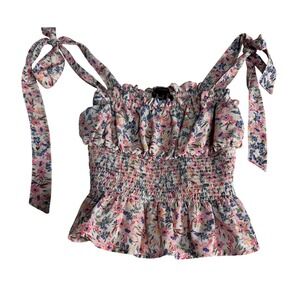 Forever 21 Floral Smocked Tie Strap Cami Top Womens‎ Size S Beach College